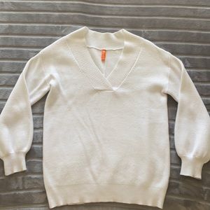 Feiersi Women's Off Shoulder Sweater V-Neck Long Sleeve Loose knit Pullover